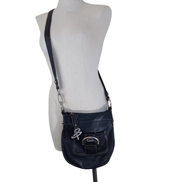 B Makowsky Crossbody Bag Black Pebbled Leather Silver Tone Hardware - Picture 1 of 14